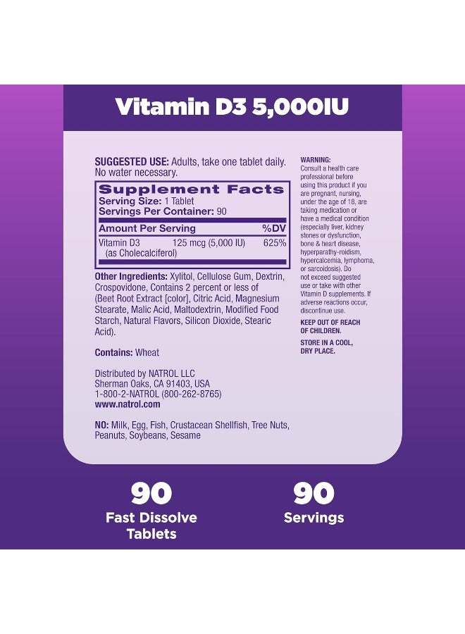 Natrol Bone & Joint Health, Vitamin D3, 5000 IU - 90 Tablets Packaging May Vary - Image 2